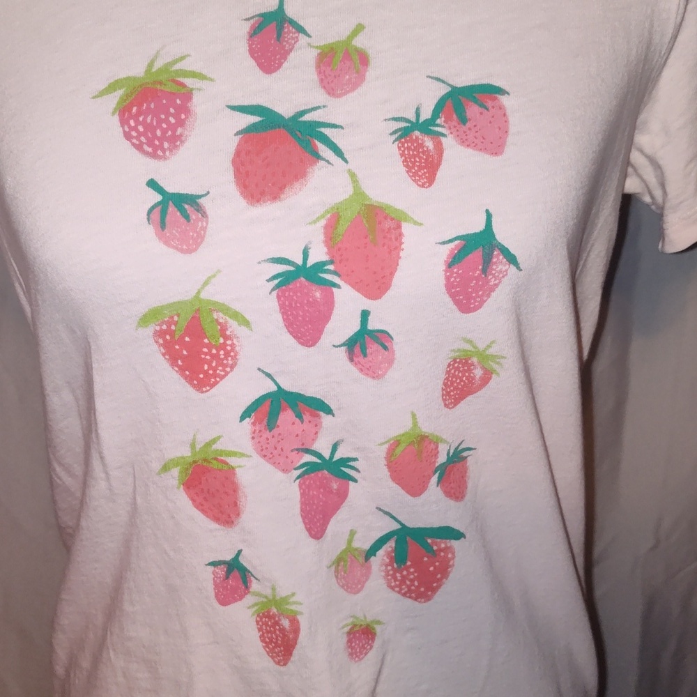 J.Crew  Pink Strawberry Short Sleeve Collector Tee  Size Medium - Picture 3 of 7
